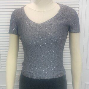 Philosophy Silver w/sparkling Sequins  Short Sleeve Sweater Sz Sm to Med